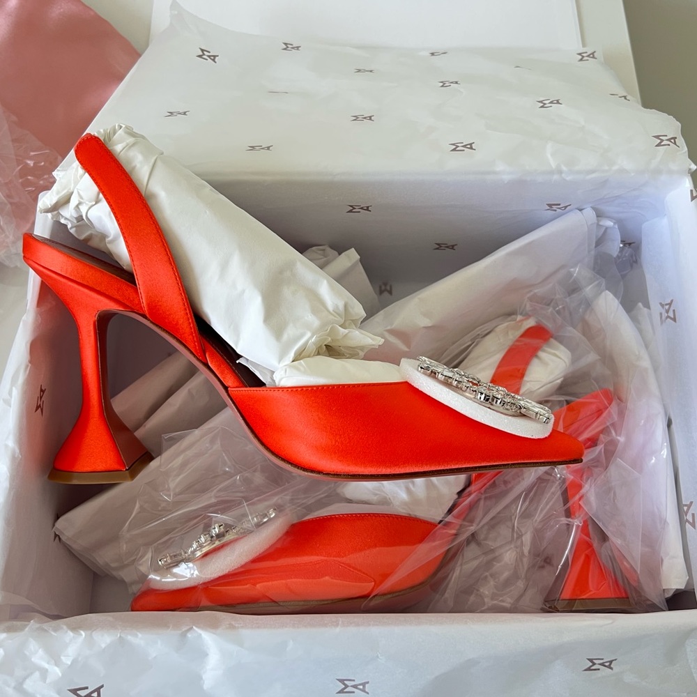 Amina Muaddi Begum Sling Heels in Orange - Picture 4 of 5
